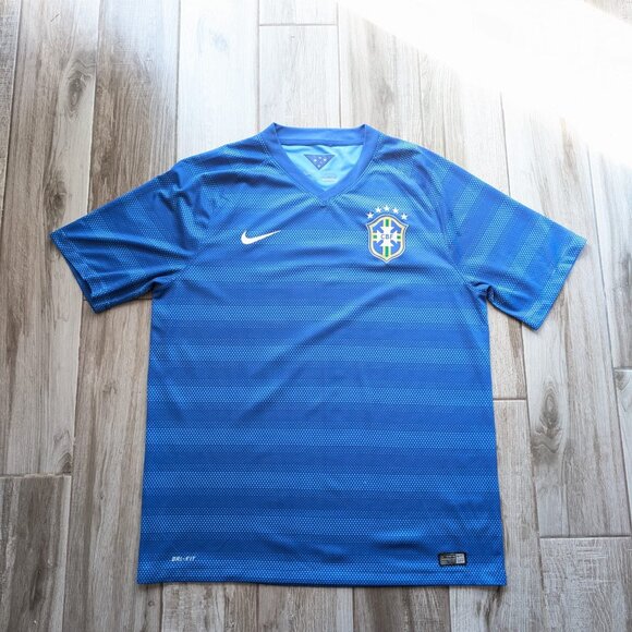 Nike Brazil National Team 2014 Away Jersey Blue Mens XL Dri Fit Futbol Soccer - Picture 1 of 11
